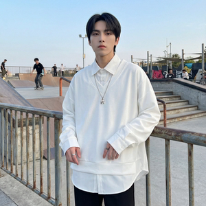 现货假两件长袖衬衫宽松衬衣港风休闲百搭上衣 GK25-P58，男装衬衫，星座1017