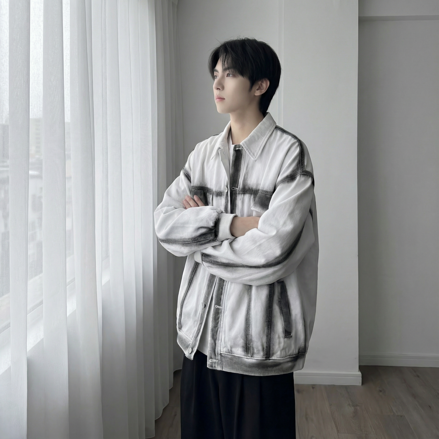 现货2026春季工装休闲夹克高级感牛仔外套JK11-P100，男装工装外套，星座1017