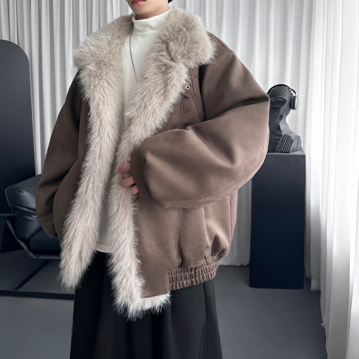 毛领仿麂皮加绒加厚夹克美式复古翻领设计感宽松外套M9417-P138，男装夹克，星座1017