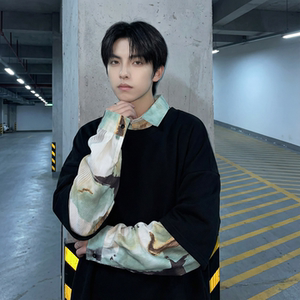 现货慵懒假两件衬衫领卫衣日系情侣碎花上衣 A881-P65，男装衬衫，星座1017