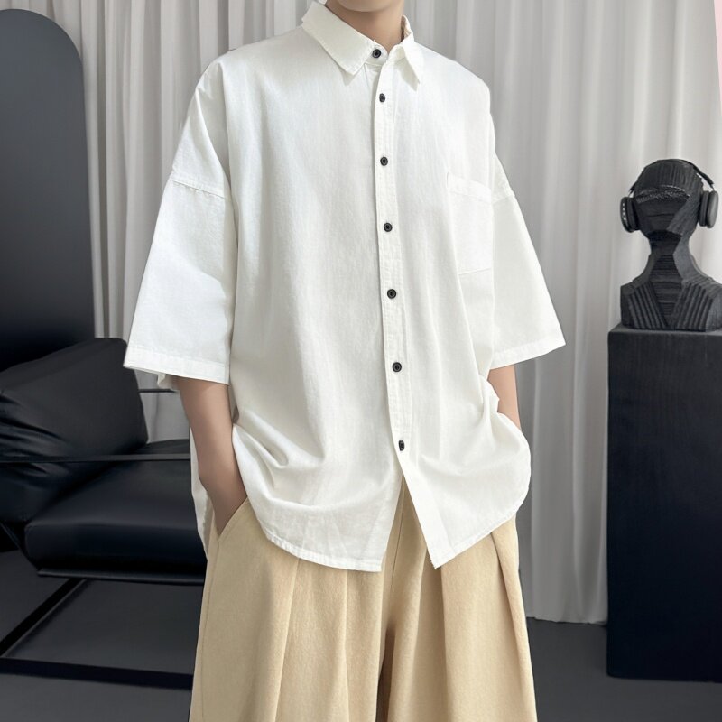日系复古衬衫男宽松ins潮牌夏季青春流行短袖衬衣港风C9302-P48,男装衬衫,星座1017