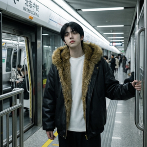 现货 痞帅皮衣两面穿外套新款加厚PU皮毛一体机车外套 M2483-P138，男装皮衣，星座1017