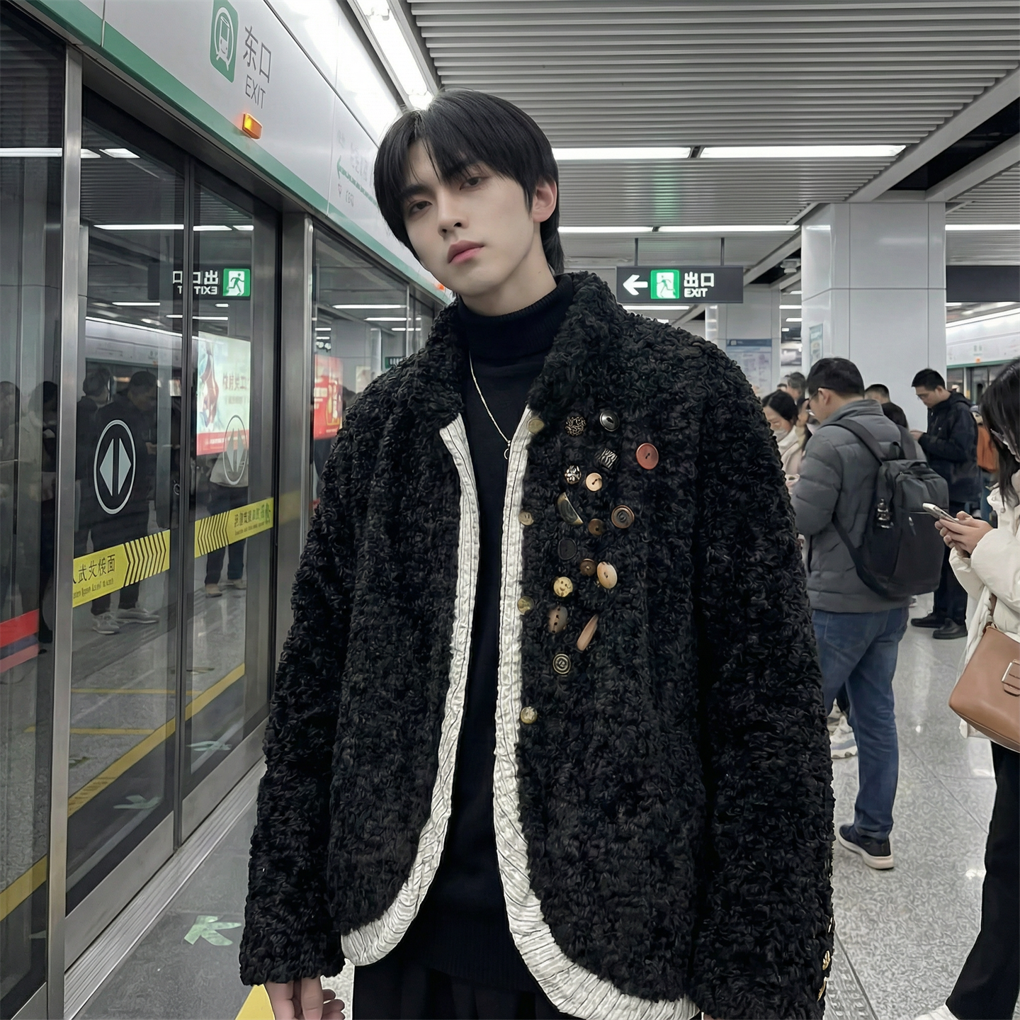 现货手工制扣古布保暖上衣设计感小众羊羔绒外套M7811-P128，男装棉衣，星座1017