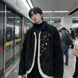 现货手工制扣古布保暖上衣设计感小众羊羔绒外套M7811-P128，男装棉衣，星座1017