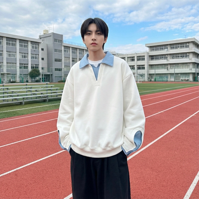 现货 春季新款翻领高级感衬衫领上衣长袖卫衣男装潮 WY212-P68