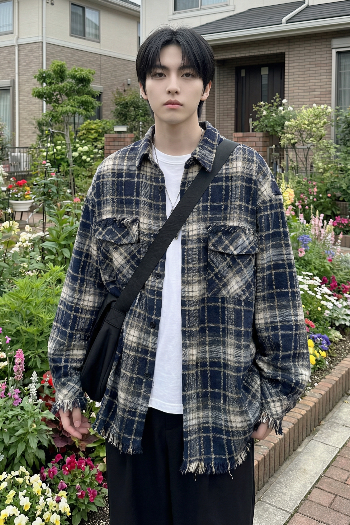 现货2026春复古美式格子长袖衬衫毛边宽松衬衣SC245-P58,男装衬衫,星座1017
