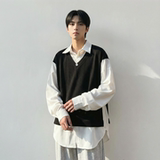 现货假两件长袖衬衫宽松衬衣港风休闲百搭上衣GK25-P58，男装衬衫，星座1017