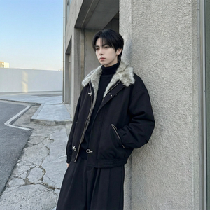 现货毛领复古（仿貂毛领）秋冬季座山雕夹克棉服外套男 Q664-P148图片