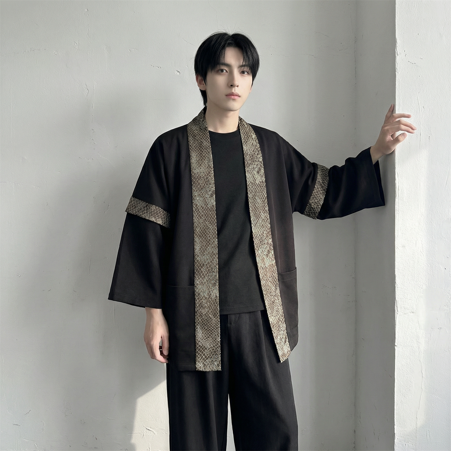 现货春秋风蟒纹印花拼接男士道袍汉服D3206-P78,男装民族服装,星座1017