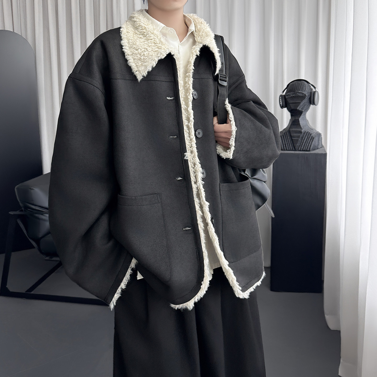 皮毛一体棉衣冬季美式潮牌麂皮绒棉服加厚保暖外套Q2097-P138,男装棉衣,星座1017