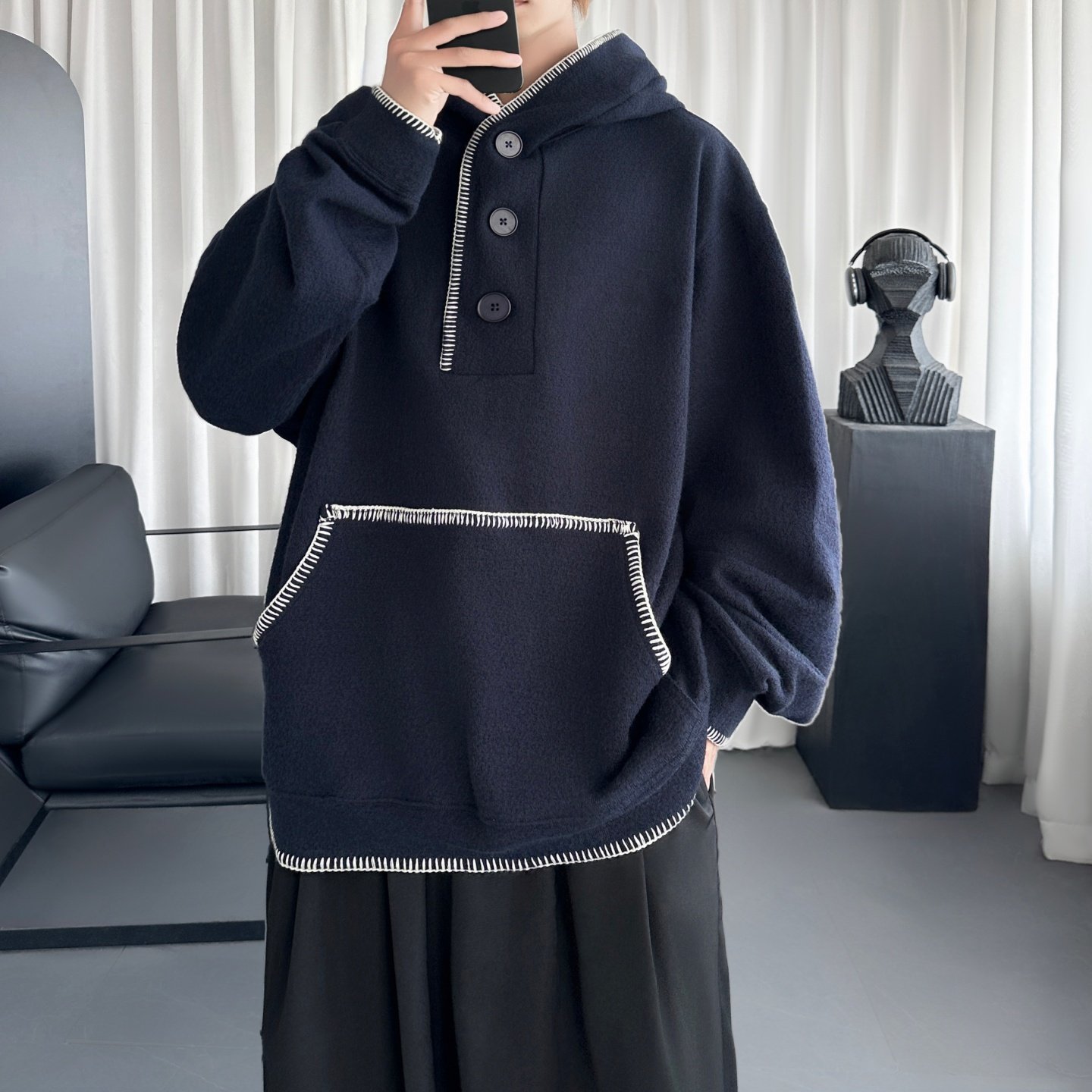 卫衣连帽秋季美式高街休闲复古重磅撞色情侣装帽衫W6195-P88,男装卫衣,星座1017