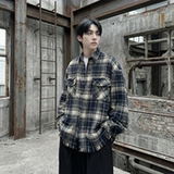 现货2026春复古美式格子长袖衬衫毛边宽松衬衣SC245-P58，男装衬衫，星座1017