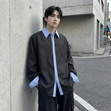 现货高级感小众设计拼接衬衫男痞帅纯色宽松潮流衬衣S1858-P68，男装衬衫，星座1017