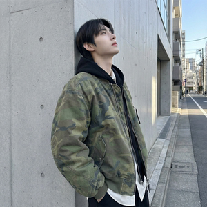 现货 迷彩假两件棉服重磅水洗飞行服街头风外套 M9881-P148图片