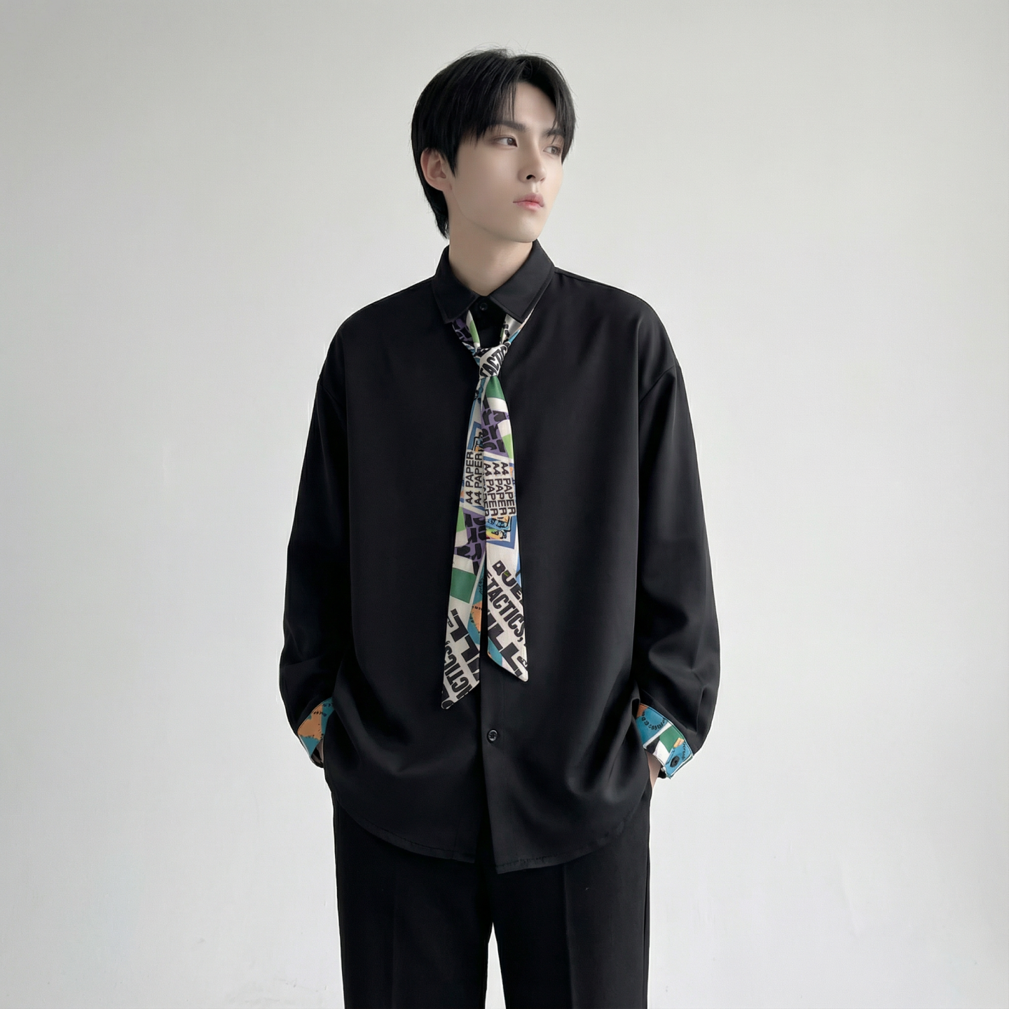 现货长袖衬衫男潮流带领带帅气港风高级感情侣衬衣FA32-P55，男装衬衫，星座1017