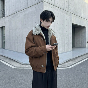 现货毛领复古（仿貂毛领）秋冬季座山雕夹克棉服外套男 Q664-P148图片