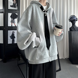 现货小众烫钻可拆卸领带设计连帽卫衣重磅宽松慵懒外套W2056-P89，女装短外套，星座1017