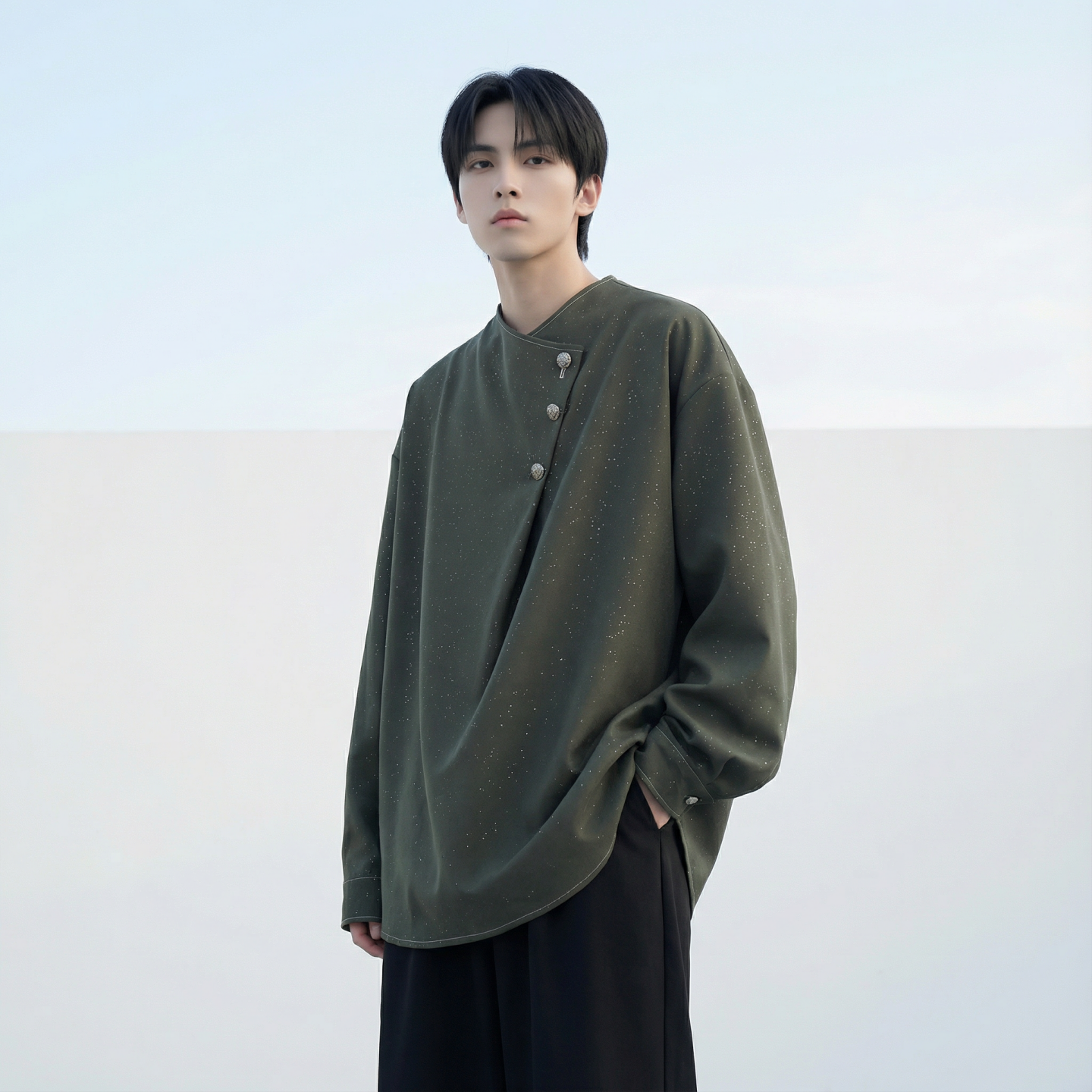 现货新中式痞帅衬衣高级感小香风衬衫微闪潮流痞帅衬衣A903-P68，男装衬衫，星座1017