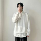 现货假两件长袖衬衫宽松衬衣港风休闲百搭上衣GK25-P58，男装衬衫，星座1017