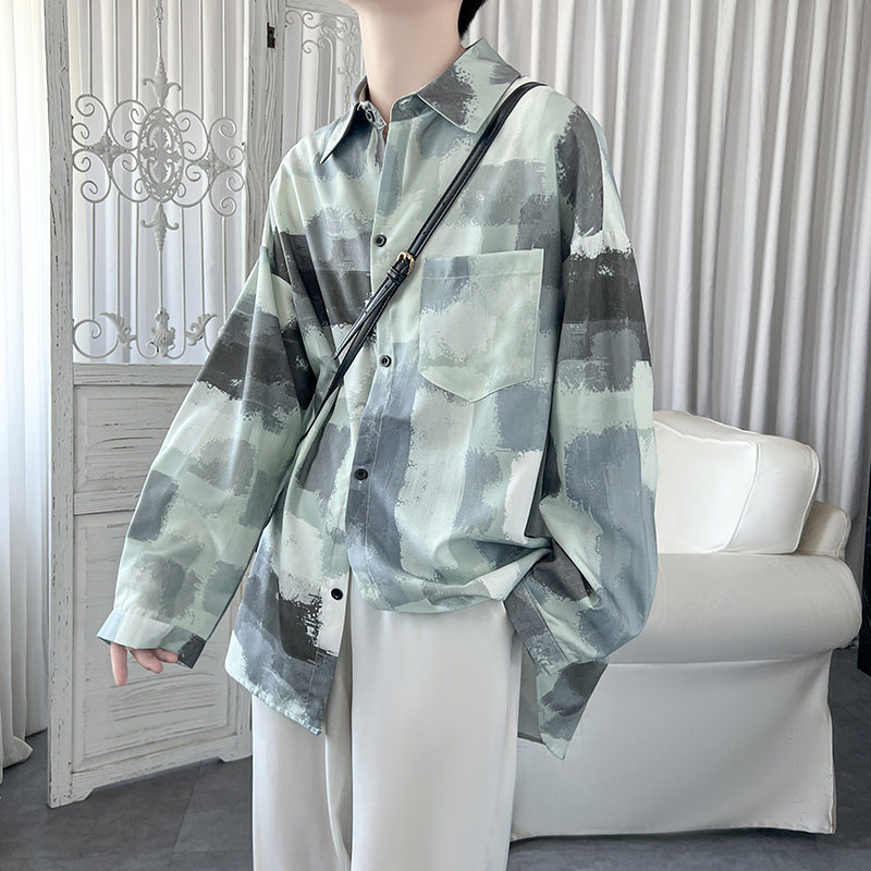 现货秋季上新印花垂感港风宽松印花男长袖衬衫1017-FC16-P48,男装衬衫,星座1017