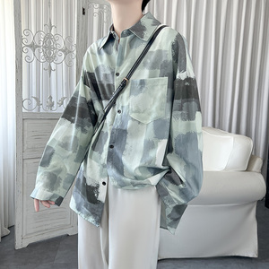 现货秋季上新印花垂感港风宽松印花男长袖衬衫  1017-FC16-P48图片
