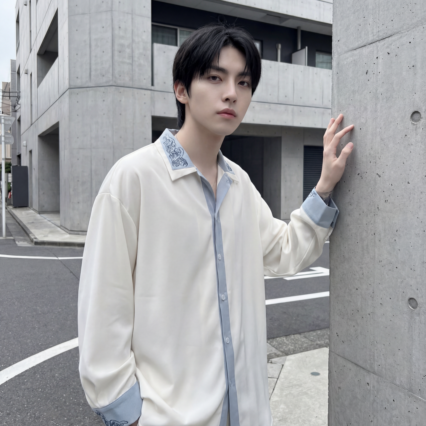 现货春款潮衬衫小众刺绣长袖衬衣新中式情侣外套DY877-P68，男装衬衫，星座1017