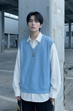 现货假两件长袖衬衫宽松衬衣港风休闲百搭上衣GK25-P58，男装衬衫，星座1017