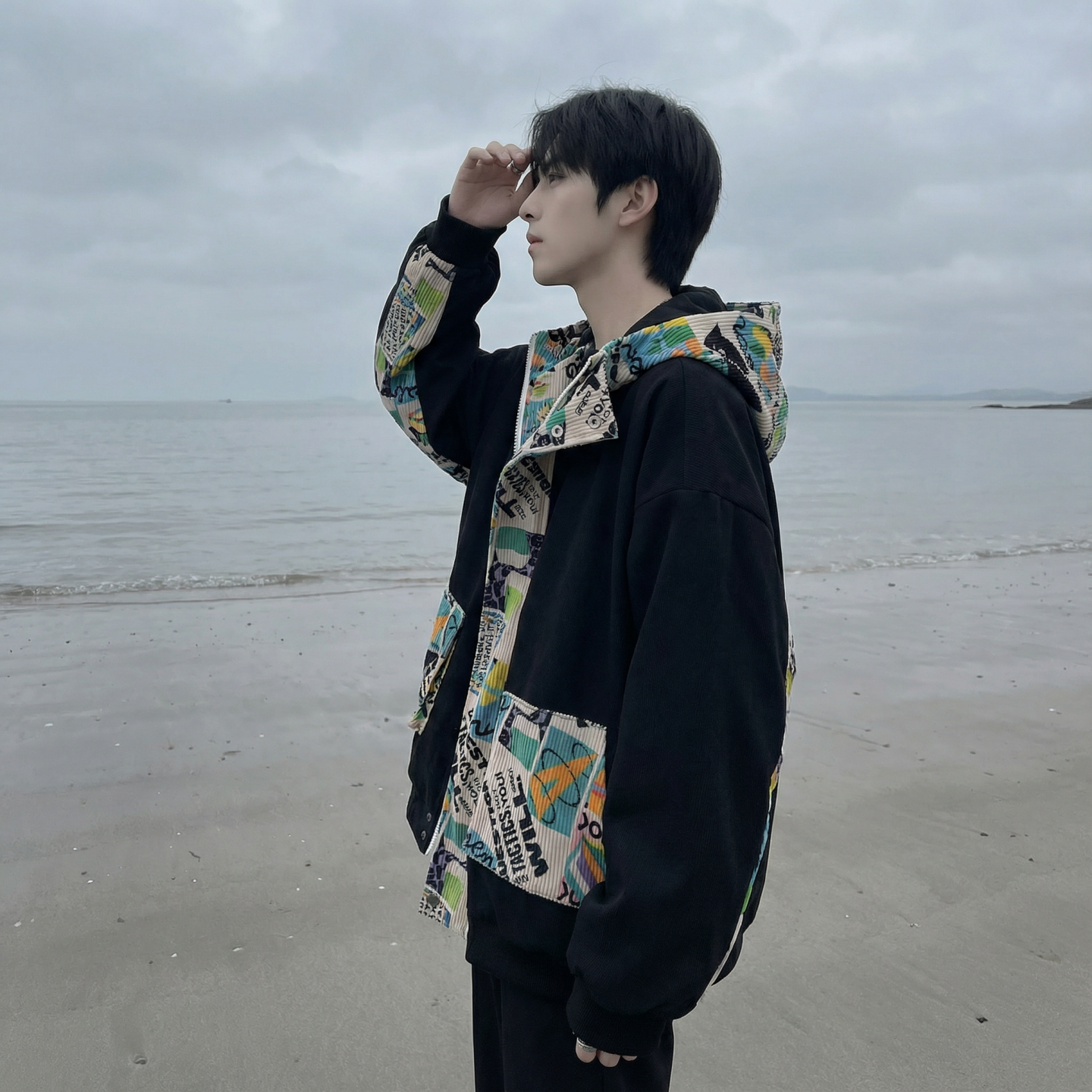 现货春款潮流涂鸦拼接夹克开衫连帽外套WT23-P75控96，男装夹克，星座1017