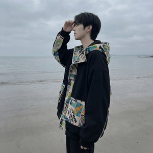 现货春款潮流涂鸦拼接夹克开衫连帽外套 WT23-P75 控96，男装夹克，星座1017