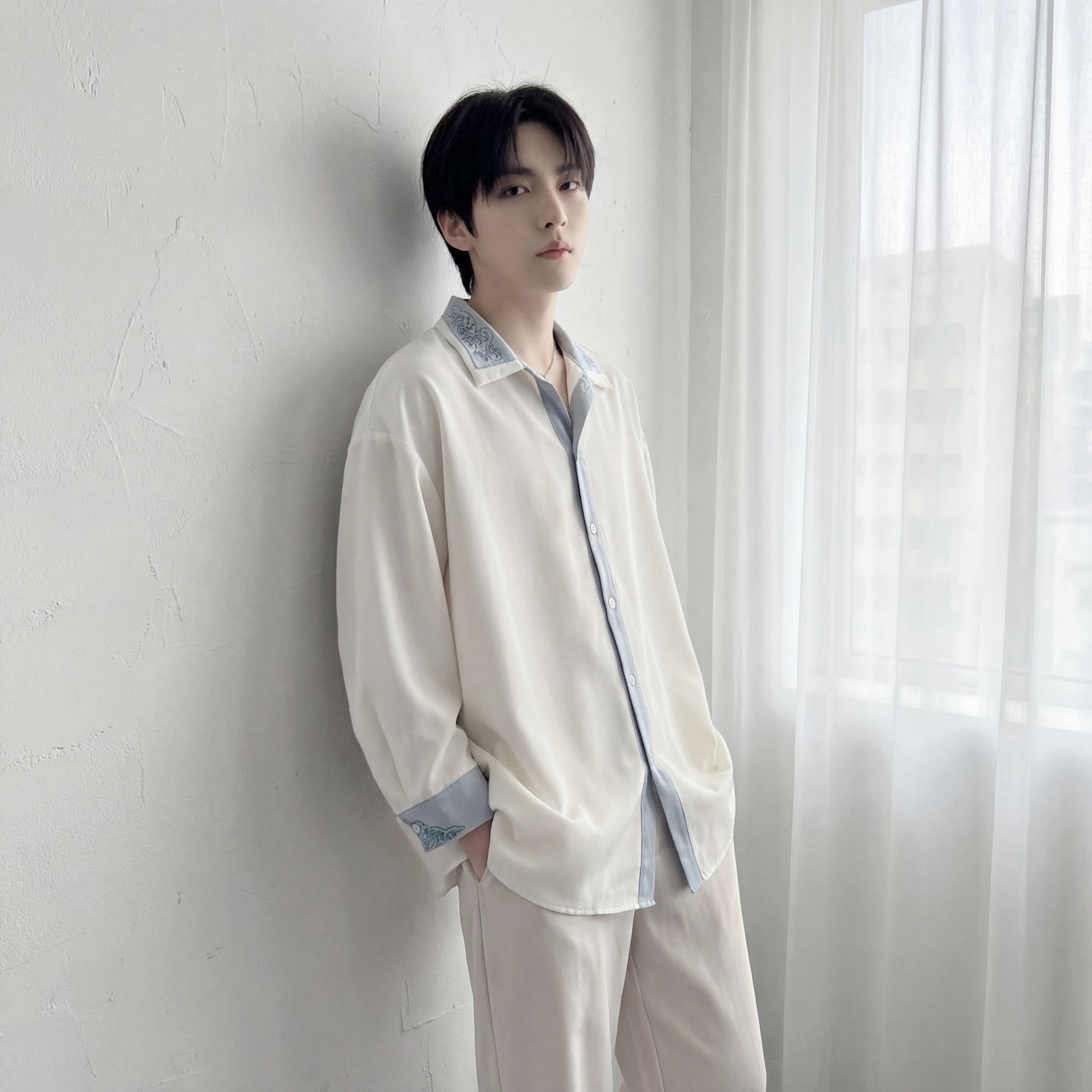 现货潮衬衫小众刺绣长袖衬衣新中式情侣外套DY877-P68，男装衬衫，星座1017