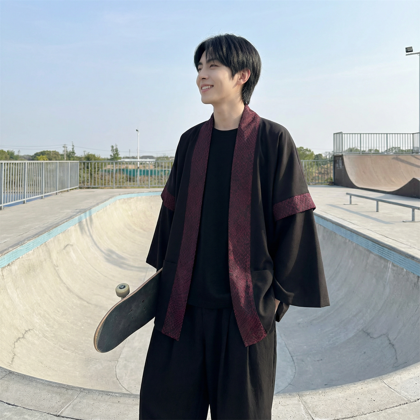 现货春秋风蟒纹印花拼接男士道袍汉服D3206-P78，男装民族服装，星座1017