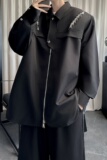 秋装高级感解构垫肩衬长袖小众拉链拼接设计感痞帅衬衣BC185-P78，男装衬衫，星座1017