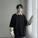 现货慵懒假两件衬衫领卫衣日系情侣碎花上衣A881-P65，男装衬衫，星座1017