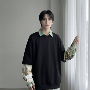 现货慵懒假两件衬衫领卫衣日系情侣碎花上衣 A881-P65，男装衬衫，星座1017