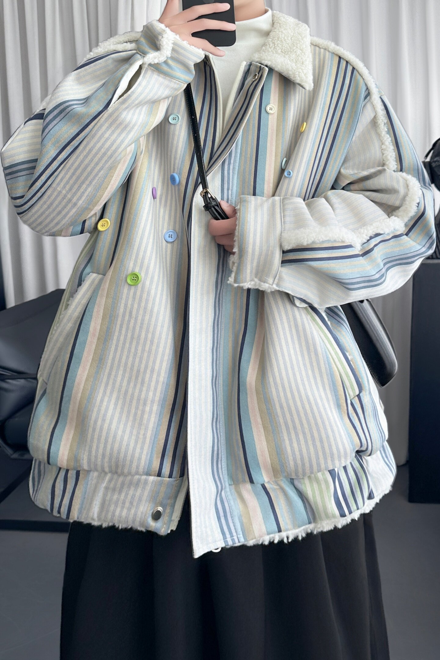 复古条纹羊羔毛棉服外套加厚宽松棒球服夹棉夹克棉衣W2311-P138,男装夹克,星座1017