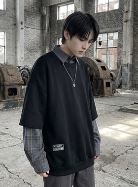 现货 2026春款假两件卫衣衬衫领复古vibe格子美式外套  A5613-P65