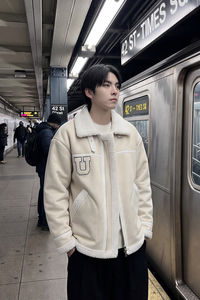 现货 皮毛一体外套冬季校园宽松棉服潮男大码棉衣 4725-P115图片