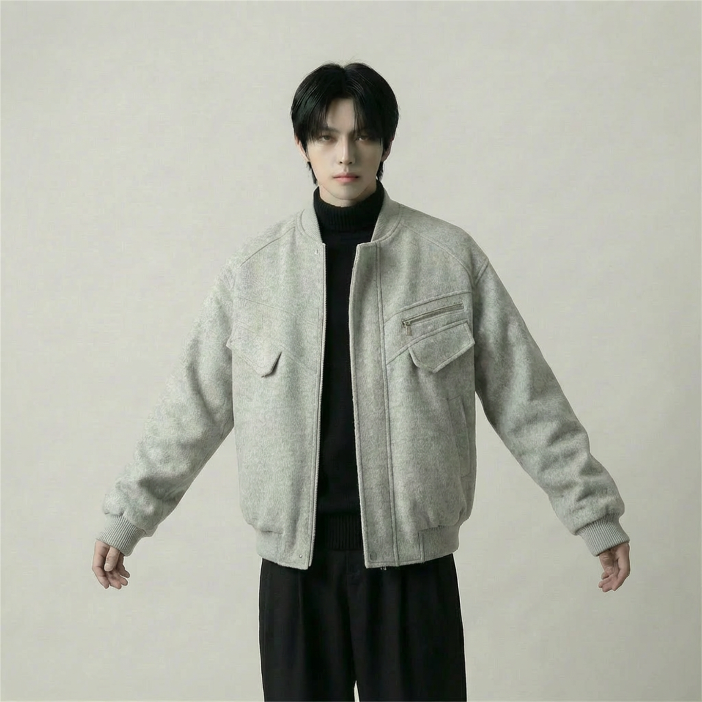 现货美式毛呢夹克棉服加厚高级痞帅夹棉棒球服短款外套Q955-P138，男装夹克，星座1017