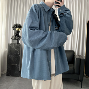 现货华夫格衬衫长袖潮流港风痞帅休闲衬衣 CS39-P58，男装衬衫，星座1017