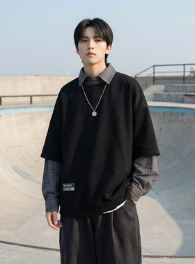 现货 2026春款假两件卫衣衬衫领复古vibe格子美式外套  A5613-P65