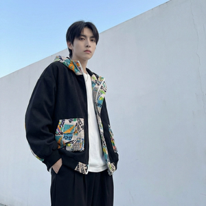 现货春款潮流涂鸦拼接夹克开衫连帽外套 WT23-P75 控96，男装夹克，星座1017
