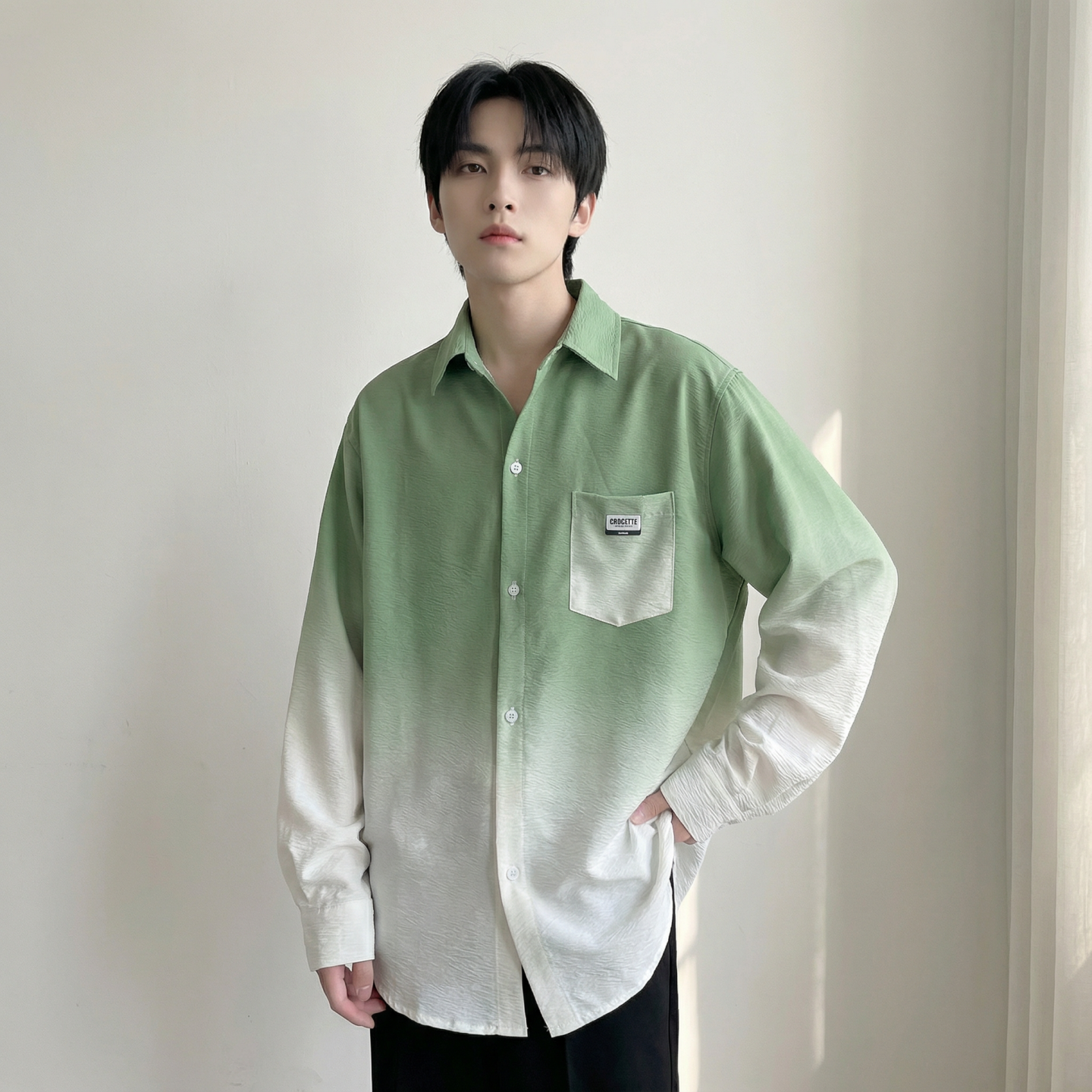 2026现货渐变长袖衬衫水洗褶皱宽松潮流休闲衬衣DS651-P58,男装衬衫,星座1017