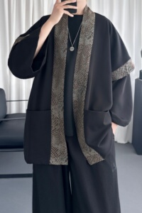 现货春秋风蟒纹印花拼接男士道袍汉服 D3206-P78图片
