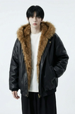 现货痞帅皮衣两面穿外套新款加厚PU皮毛一体机车外套M2483-P138，男装皮衣，星座1017