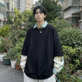 现货慵懒假两件衬衫领卫衣日系情侣碎花上衣A881-P65，男装衬衫，星座1017