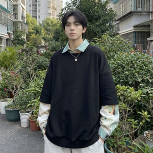 现货慵懒假两件衬衫领卫衣日系情侣碎花上衣 A881-P65，男装衬衫，星座1017