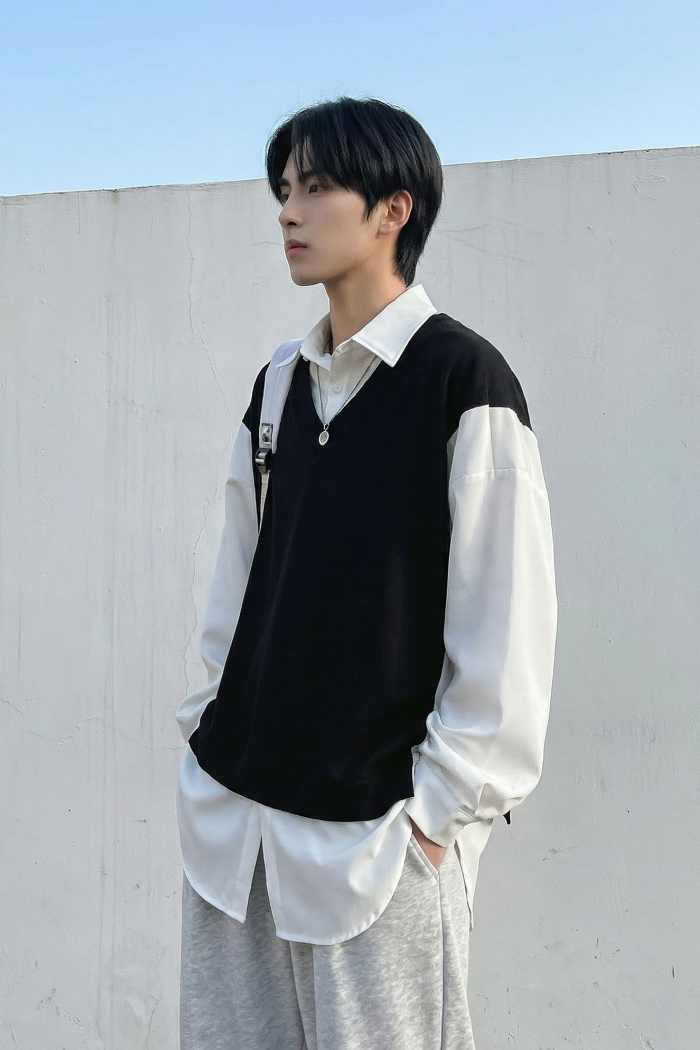 现货假两件长袖衬衫宽松衬衣港风休闲百搭上衣GK25-P58,男装衬衫,星座1017