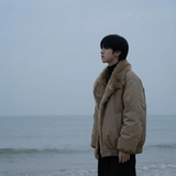 现货冬季大毛领加厚夹棉黑锻拼接棉服外套M1654-P168，男装棉衣，星座1017