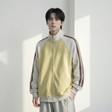 新款现货美式插肩袖立领男春季重磅开衫撞色条纹运卫衣CR711-P68，男装卫衣，星座1017