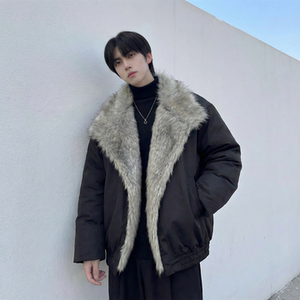 现货 冬季大毛领加厚夹棉黑锻拼接棉服外套 M1654-P168图片